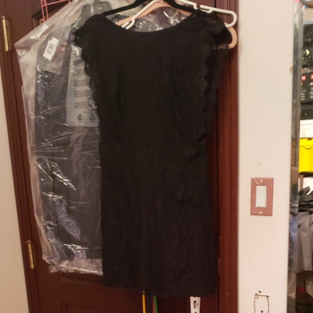 Black lace open back dress